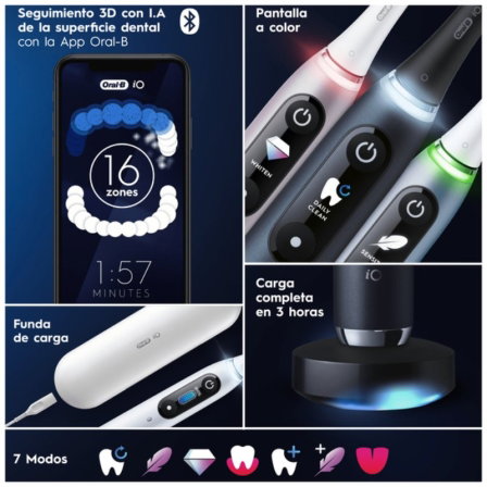 Oral-B Cepillo Dental Eléctrico Oral-B iOs 9S Blanco con 2 Cabezales Recambio iO Ultimate Clean, Cargador y Estuche de Viaje